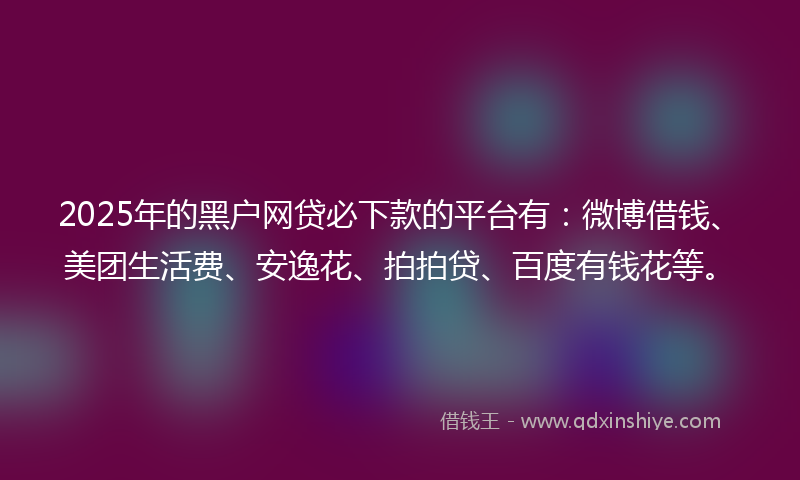 2025年的黑户网贷必下款的平台有：微博借钱、美团生活费、安逸花、拍拍贷、百度有钱花等。