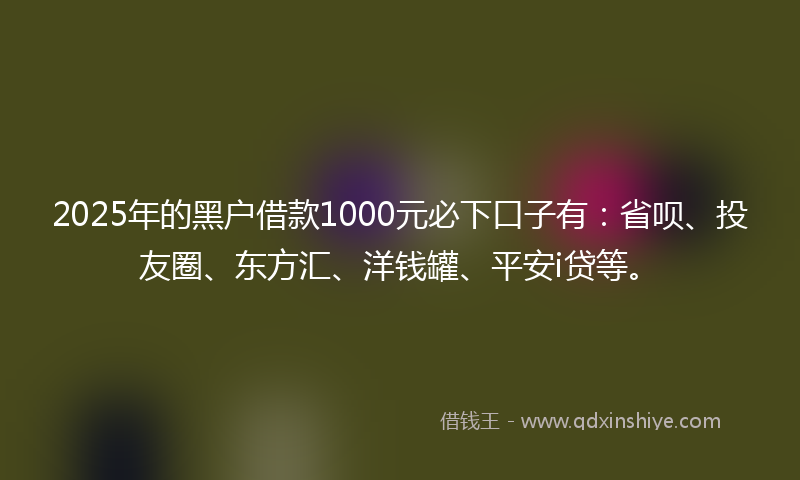 2025年的黑户借款1000元必下口子有：省呗、投友圈、东方汇、洋钱罐、平安i贷等。