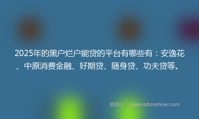2025年的黑户烂户能贷的平台有哪些有：安逸花、中原消费金融、好期贷、随身贷、功夫贷等。