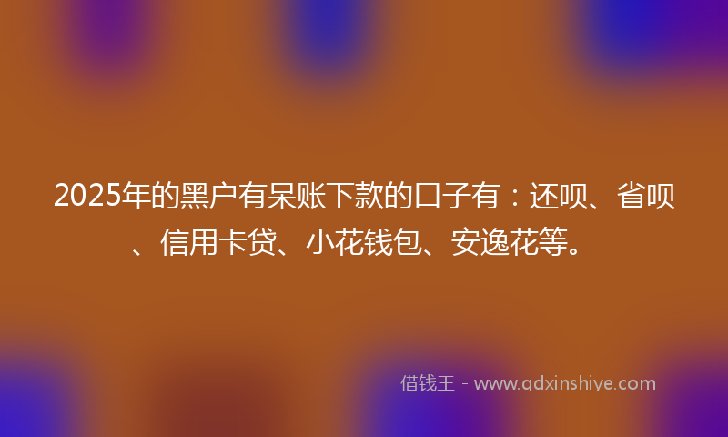 2025年的黑户有呆账下款的口子有：还呗、省呗、信用卡贷、小花钱包、安逸花等。