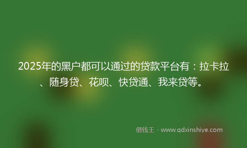 2025年的黑户都可以通过的贷款平台有：拉卡拉、随身贷、花呗、快贷通、我来贷等。