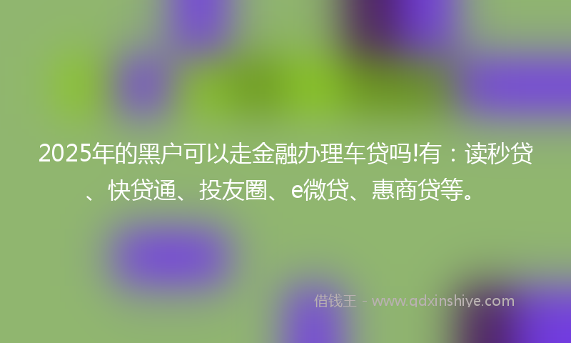 2025年的黑户可以走金融办理车贷吗!有：读秒贷、快贷通、投友圈、e微贷、惠商贷等。