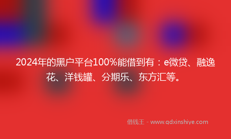 2024年的黑户平台100%能借到有：e微贷、融逸花、洋钱罐、分期乐、东方汇等。