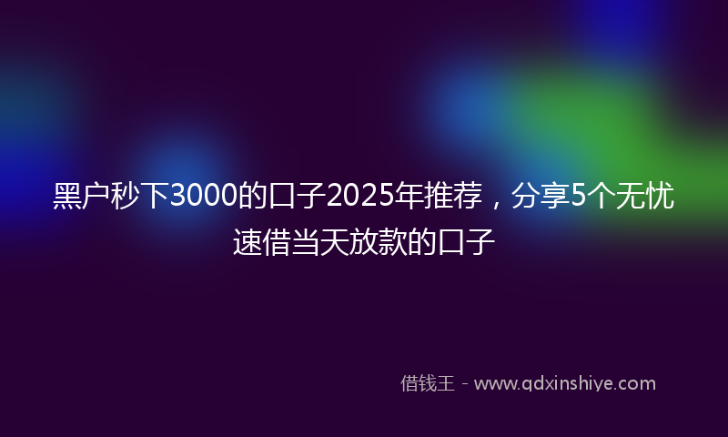 黑户秒下3000的口子2025年推荐，分享5个无忧速借当天放款的口子