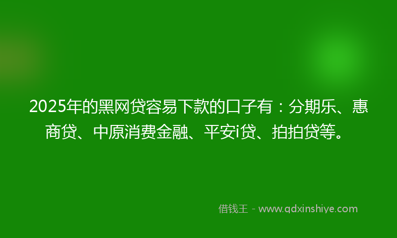 2025年的黑网贷容易下款的口子有：分期乐、惠商贷、中原消费金融、平安i贷、拍拍贷等。