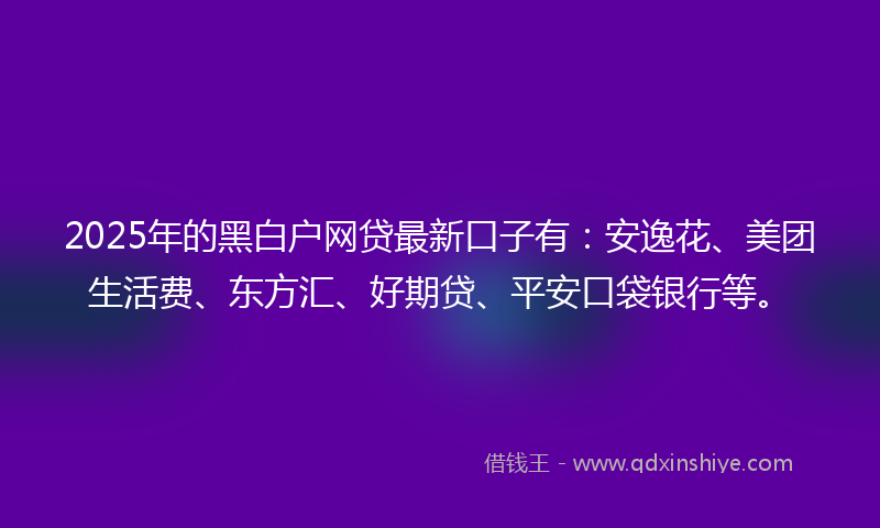 2025年的黑白户网贷最新口子有：安逸花、美团生活费、东方汇、好期贷、平安口袋银行等。