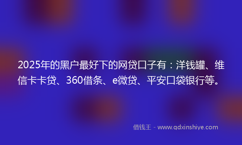 2025年的黑户最好下的网贷口子有：洋钱罐、维信卡卡贷、360借条、e微贷、平安口袋银行等。