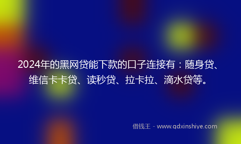 2024年的黑网贷能下款的口子连接有：随身贷、维信卡卡贷、读秒贷、拉卡拉、滴水贷等。