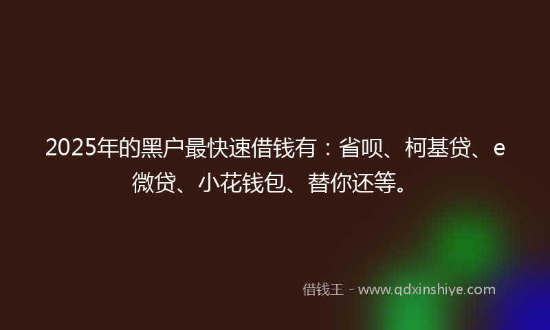2025年的黑户最快速借钱有：省呗、柯基贷、e微贷、小花钱包、替你还等。