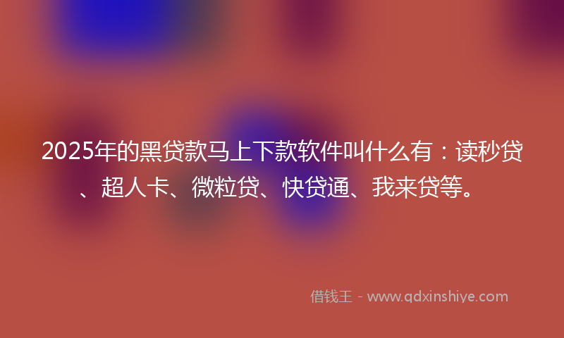 2025年的黑贷款马上下款软件叫什么有：读秒贷、超人卡、微粒贷、快贷通、我来贷等。