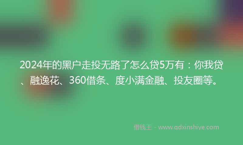 2024年的黑户走投无路了怎么贷5万有：你我贷、融逸花、360借条、度小满金融、投友圈等。