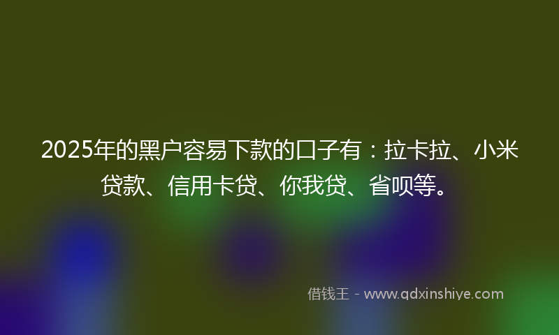 2025年的黑户容易下款的口子有：拉卡拉、小米贷款、信用卡贷、你我贷、省呗等。
