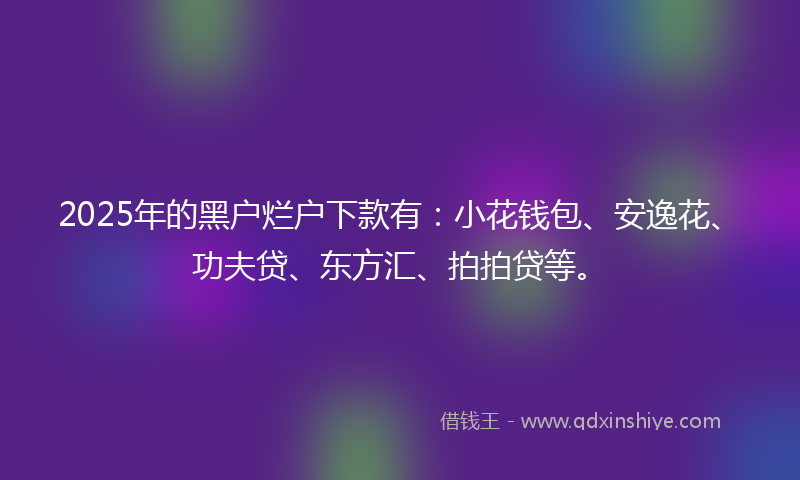 2025年的黑户烂户下款有：小花钱包、安逸花、功夫贷、东方汇、拍拍贷等。