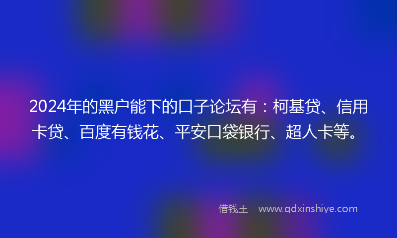 2024年的黑户能下的口子论坛有：柯基贷、信用卡贷、百度有钱花、平安口袋银行、超人卡等。
