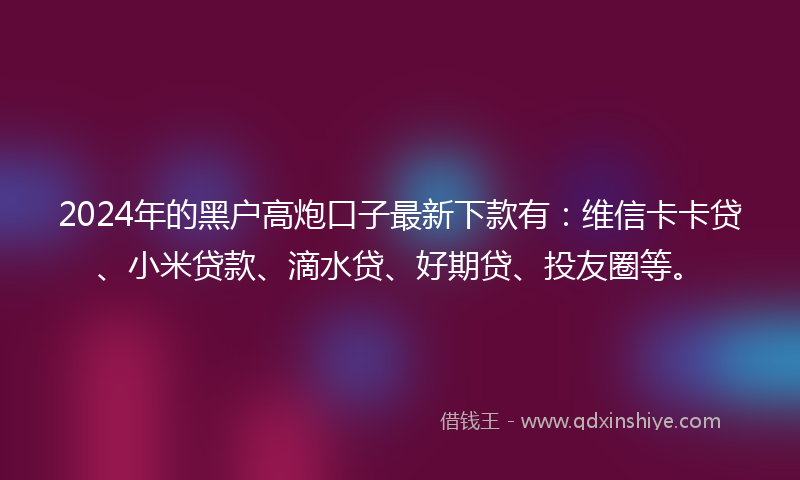 2024年的黑户高炮口子最新下款有：维信卡卡贷、小米贷款、滴水贷、好期贷、投友圈等。