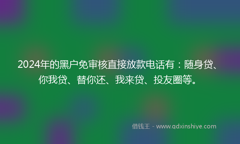 2024年的黑户免审核直接放款电话有：随身贷、你我贷、替你还、我来贷、投友圈等。
