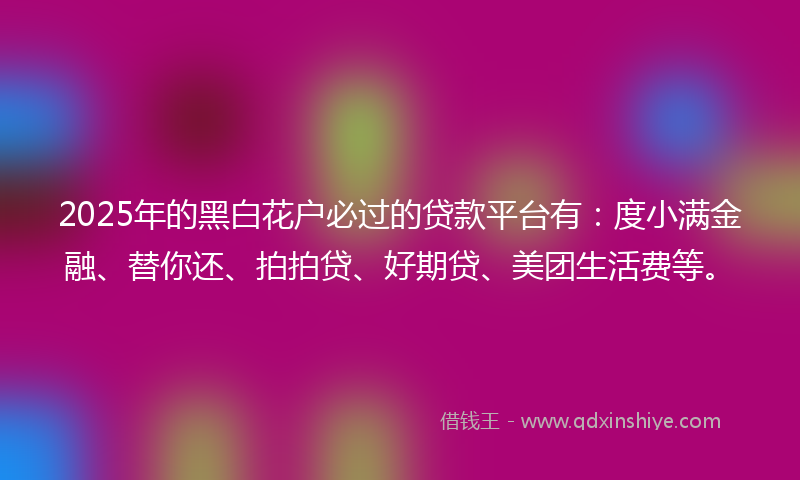2025年的黑白花户必过的贷款平台有：度小满金融、替你还、拍拍贷、好期贷、美团生活费等。