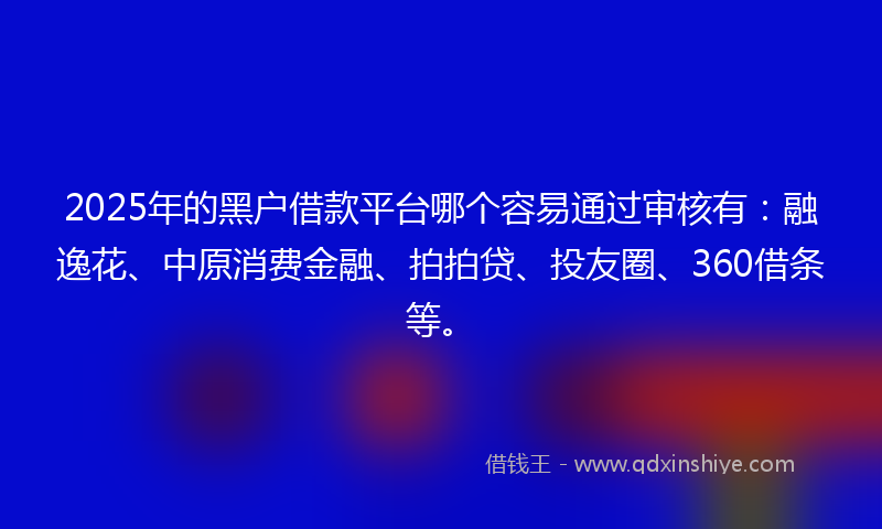2025年的黑户借款平台哪个容易通过审核有：融逸花、中原消费金融、拍拍贷、投友圈、360借条等。