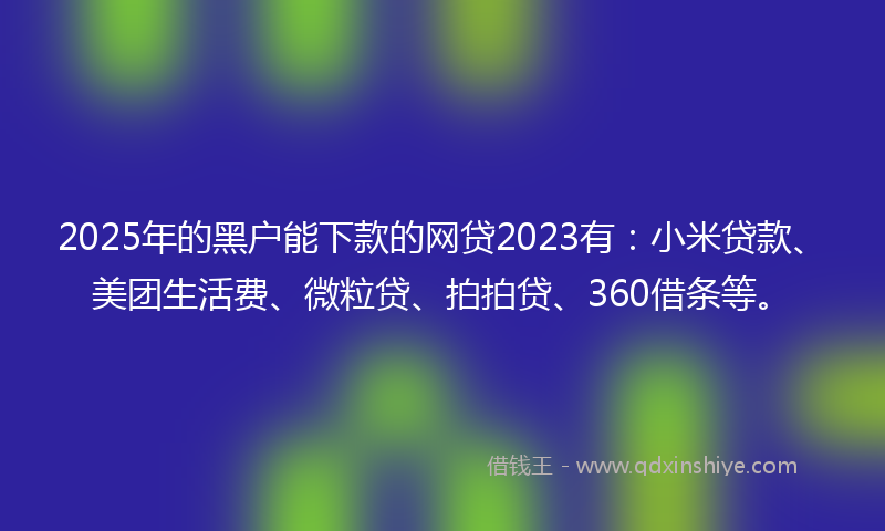 2025年的黑户能下款的网贷2023有：小米贷款、美团生活费、微粒贷、拍拍贷、360借条等。
