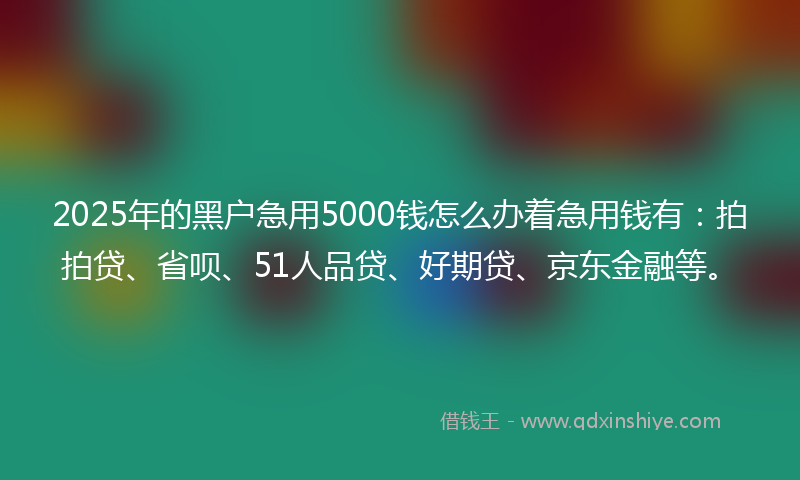 2025年的黑户急用5000钱怎么办着急用钱有：拍拍贷、省呗、51人品贷、好期贷、京东金融等。
