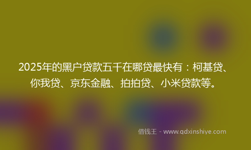 2025年的黑户贷款五千在哪贷最快有：柯基贷、你我贷、京东金融、拍拍贷、小米贷款等。