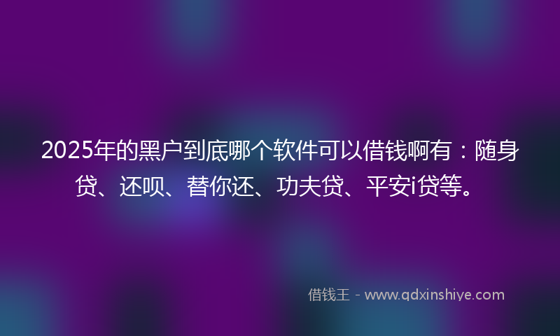 2025年的黑户到底哪个软件可以借钱啊有：随身贷、还呗、替你还、功夫贷、平安i贷等。