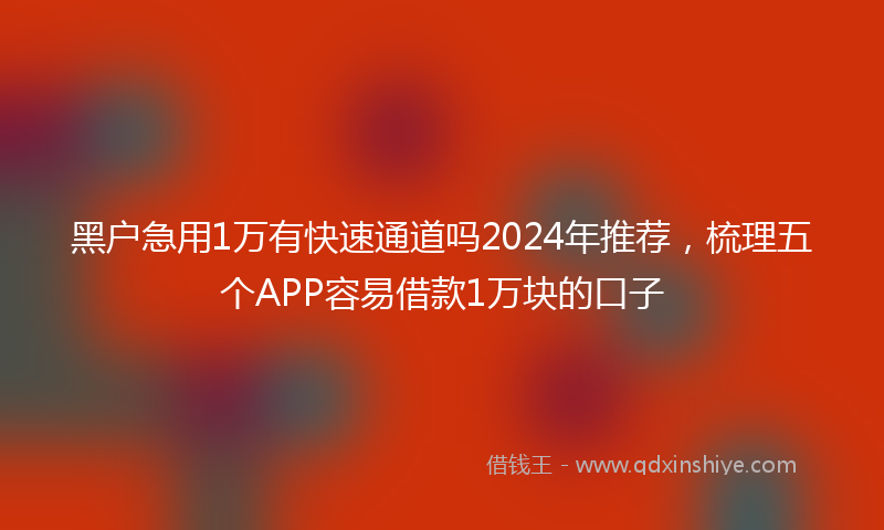 黑户急用1万有快速通道吗2024年推荐，梳理五个APP容易借款1万块的口子