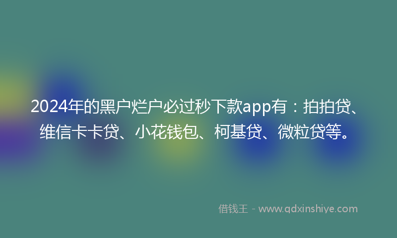 2024年的黑户烂户必过秒下款app有：拍拍贷、维信卡卡贷、小花钱包、柯基贷、微粒贷等。
