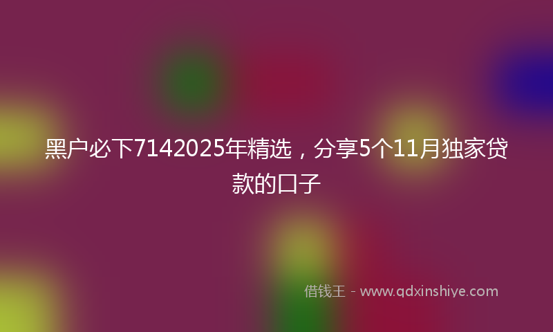 黑户必下7142025年精选，分享5个11月独家贷款的口子