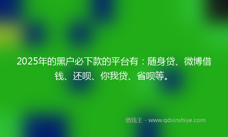 2025年的黑户必下款的平台有：随身贷、微博借钱、还呗、你我贷、省呗等。