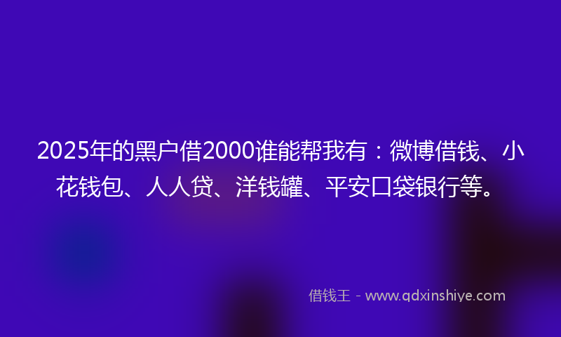 2025年的黑户借2000谁能帮我有：微博借钱、小花钱包、人人贷、洋钱罐、平安口袋银行等。