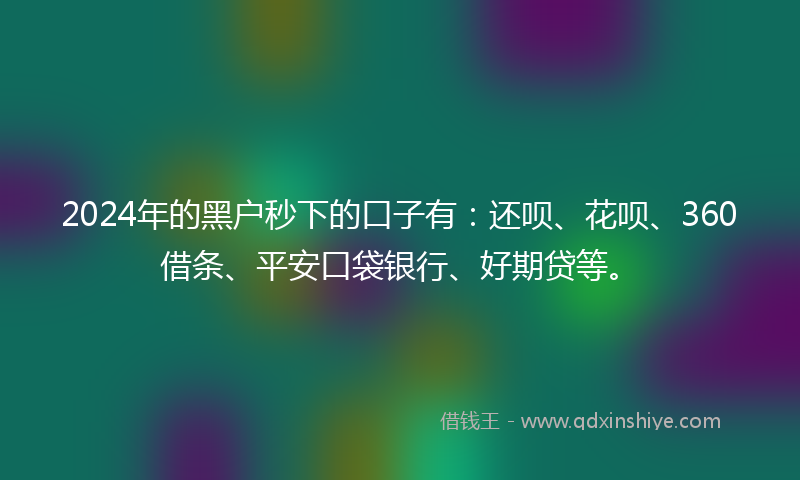 2024年的黑户秒下的口子有：还呗、花呗、360借条、平安口袋银行、好期贷等。