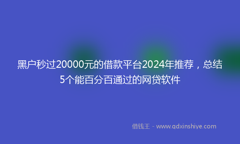 黑户秒过20000元的借款平台2024年推荐，总结5个能百分百通过的网贷软件