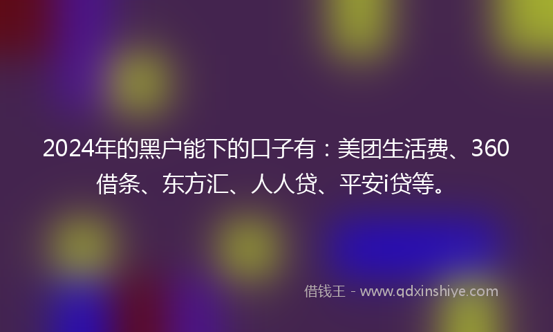 2024年的黑户能下的口子有：美团生活费、360借条、东方汇、人人贷、平安i贷等。