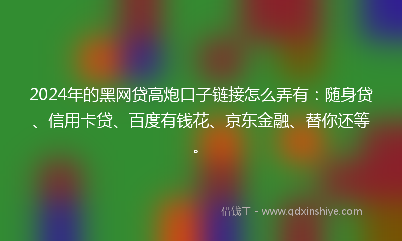 2024年的黑网贷高炮口子链接怎么弄有：随身贷、信用卡贷、百度有钱花、京东金融、替你还等。