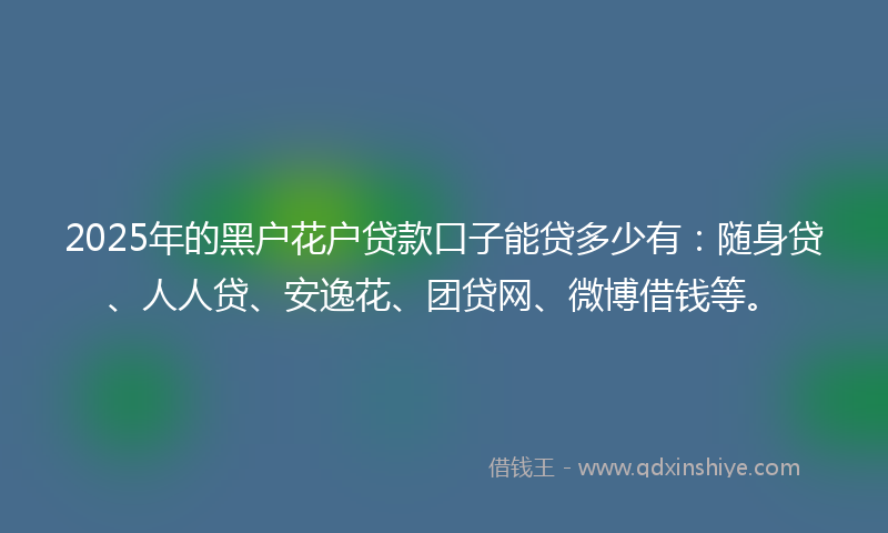 2025年的黑户花户贷款口子能贷多少有：随身贷、人人贷、安逸花、团贷网、微博借钱等。