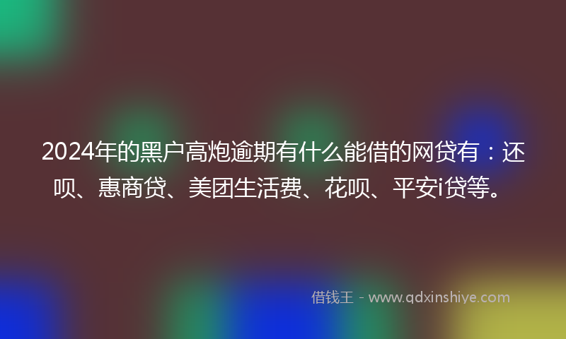 2024年的黑户高炮逾期有什么能借的网贷有：还呗、惠商贷、美团生活费、花呗、平安i贷等。