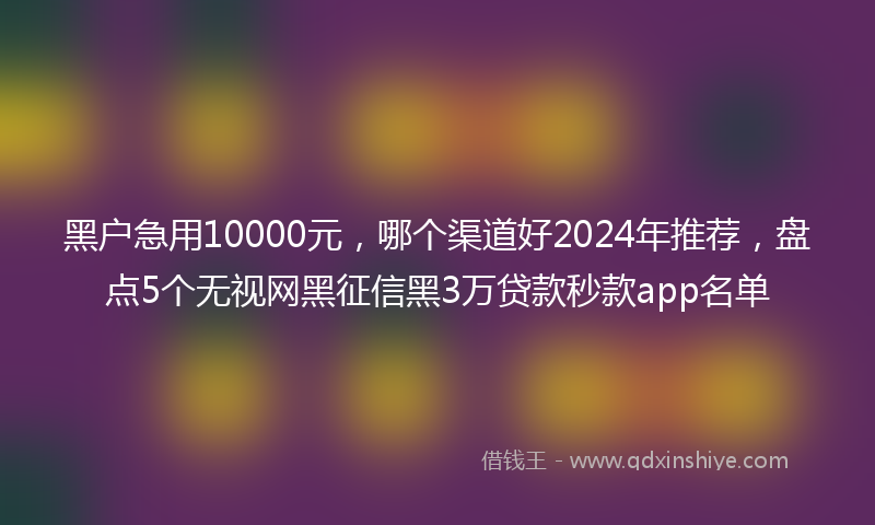 黑户急用10000元，哪个渠道好2024年推荐，盘点5个无视网黑征信黑3万贷款秒款app名单