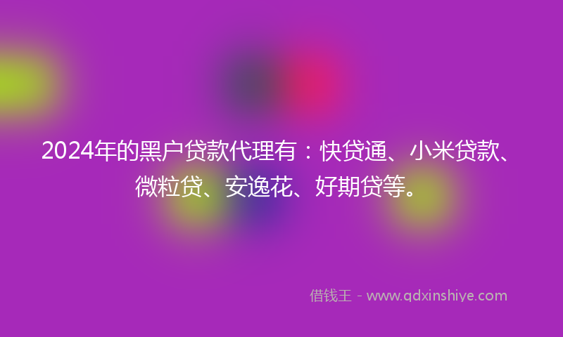 2024年的黑户贷款代理有：快贷通、小米贷款、微粒贷、安逸花、好期贷等。