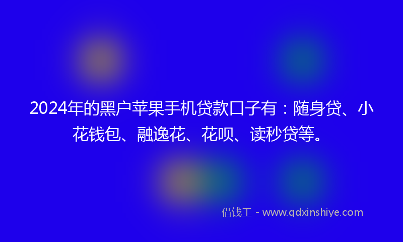 2024年的黑户苹果手机贷款口子有：随身贷、小花钱包、融逸花、花呗、读秒贷等。