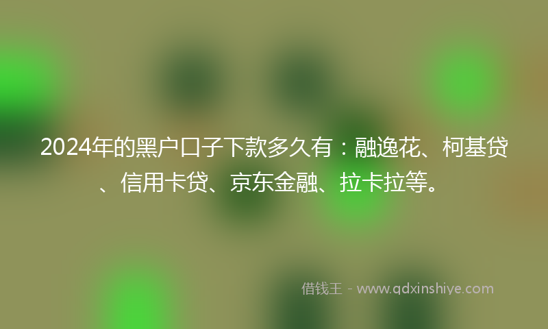 2024年的黑户口子下款多久有：融逸花、柯基贷、信用卡贷、京东金融、拉卡拉等。