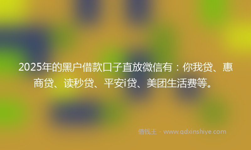 2025年的黑户借款口子直放微信有：你我贷、惠商贷、读秒贷、平安i贷、美团生活费等。