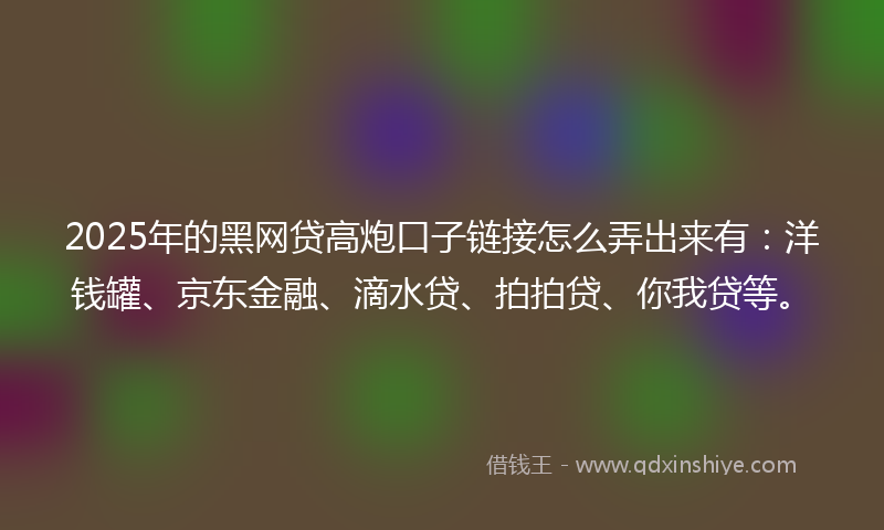 2025年的黑网贷高炮口子链接怎么弄出来有：洋钱罐、京东金融、滴水贷、拍拍贷、你我贷等。
