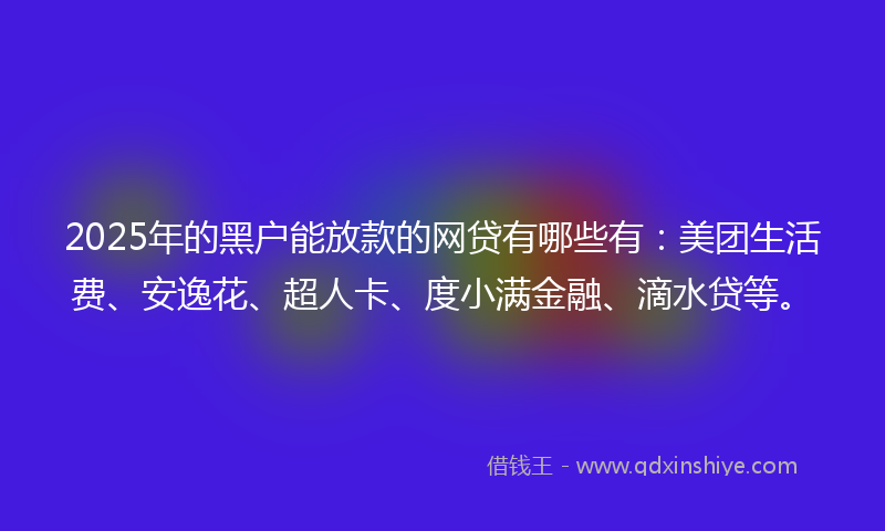 2025年的黑户能放款的网贷有哪些有：美团生活费、安逸花、超人卡、度小满金融、滴水贷等。