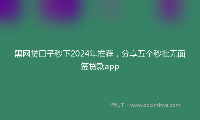 黑网贷口子秒下2024年推荐，分享五个秒批无面签贷款app