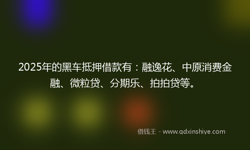2025年的黑车抵押借款有：融逸花、中原消费金融、微粒贷、分期乐、拍拍贷等。