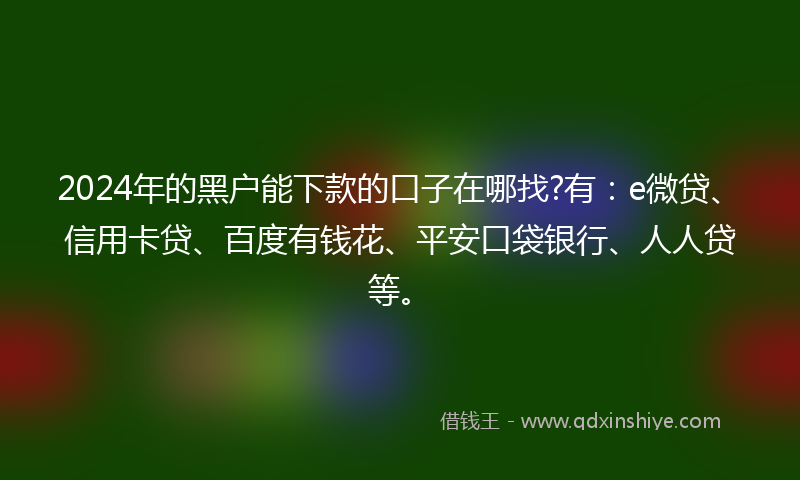 2024年的黑户能下款的口子在哪找?有：e微贷、信用卡贷、百度有钱花、平安口袋银行、人人贷等。