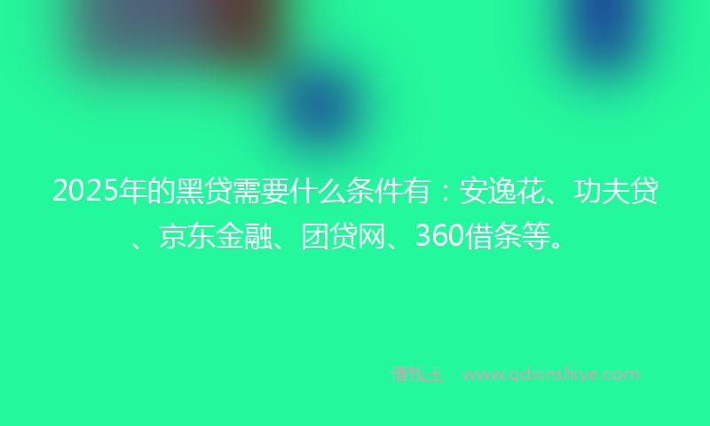 2025年的黑贷需要什么条件有：安逸花、功夫贷、京东金融、团贷网、360借条等。