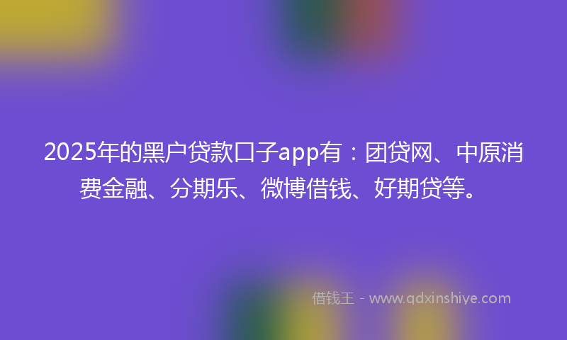 2025年的黑户贷款口子app有：团贷网、中原消费金融、分期乐、微博借钱、好期贷等。