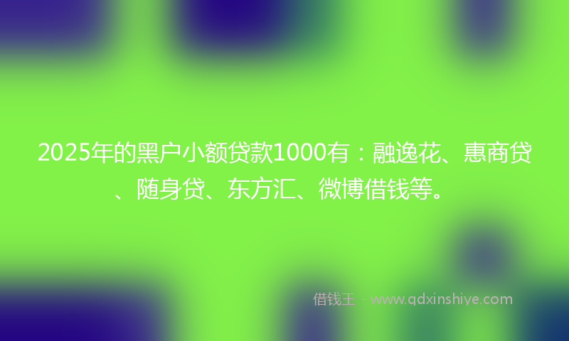 2025年的黑户小额贷款1000有：融逸花、惠商贷、随身贷、东方汇、微博借钱等。